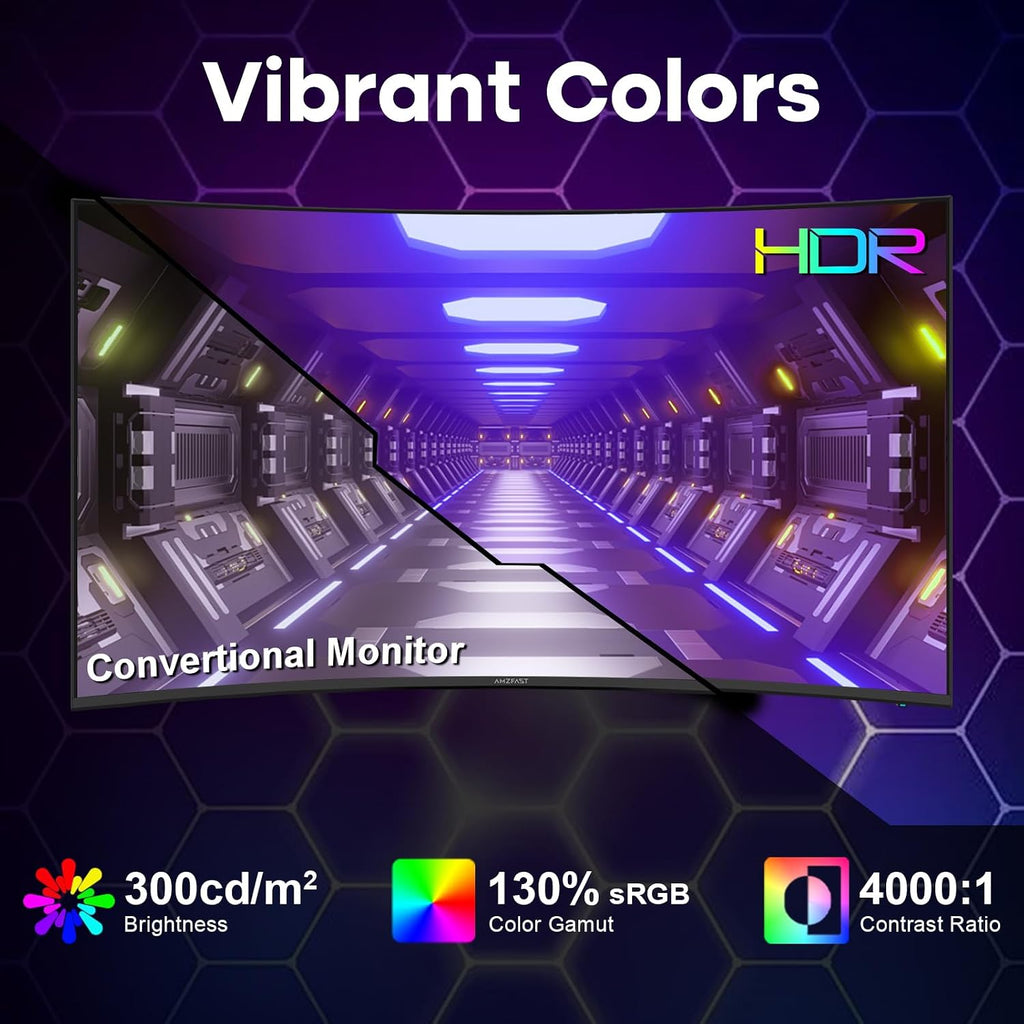 Amzfast 27 inch 240Hz Curved Monitor, FHD 1080p Gaming Monitor, Built-in Speakers, FreeSync, MPRT 1ms, 130% sRGB, 4000:1, 1500R, VESA Mount, HDMI 2.0&DP 1.4, 12 Months Warranty Exchange