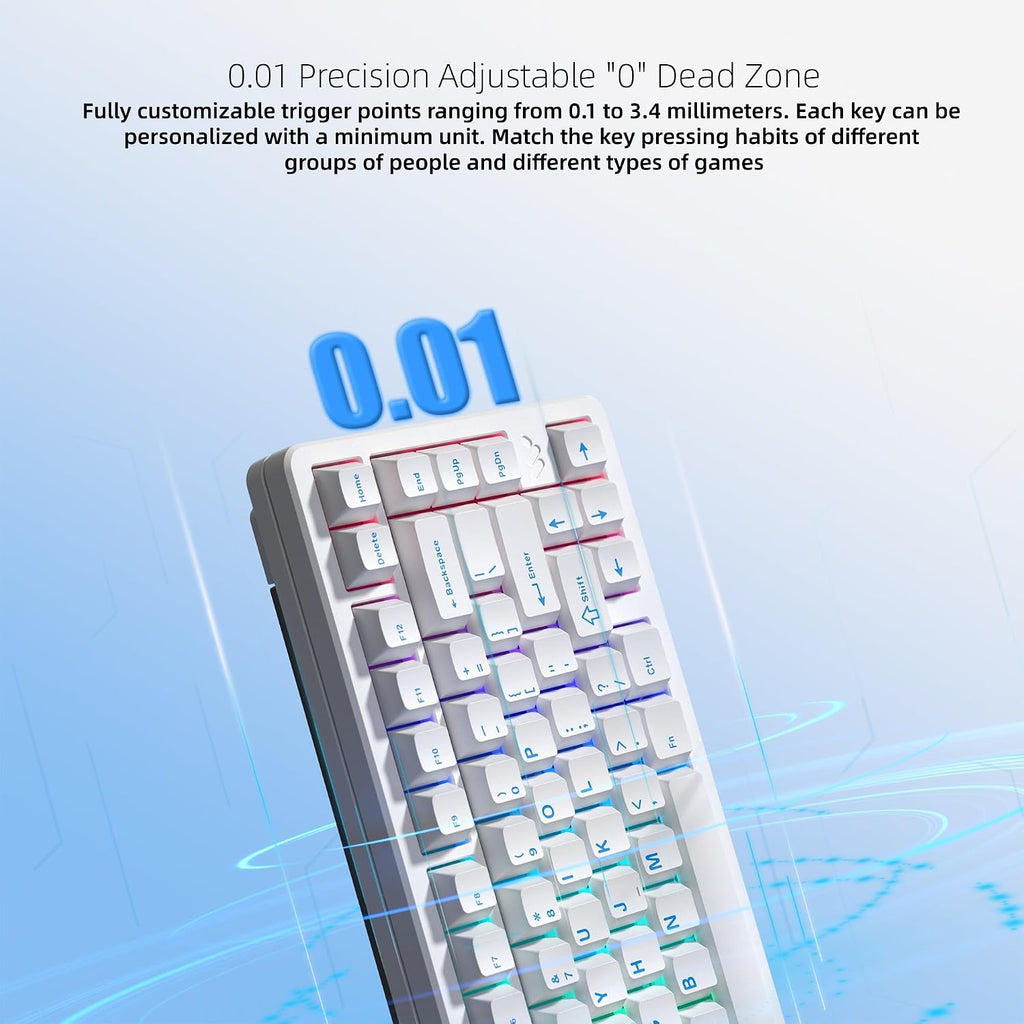 Womier SK75 TMR Keyboard Gaming 75% Hall Effec, Wireless Mechanical Keyboard Rapid Trigger Custom Magnetic Switches Keyboards with 8000 Hz Hot Swap, BT/2.4G/USB-C for Mac Windows Linux,White-Aluminum