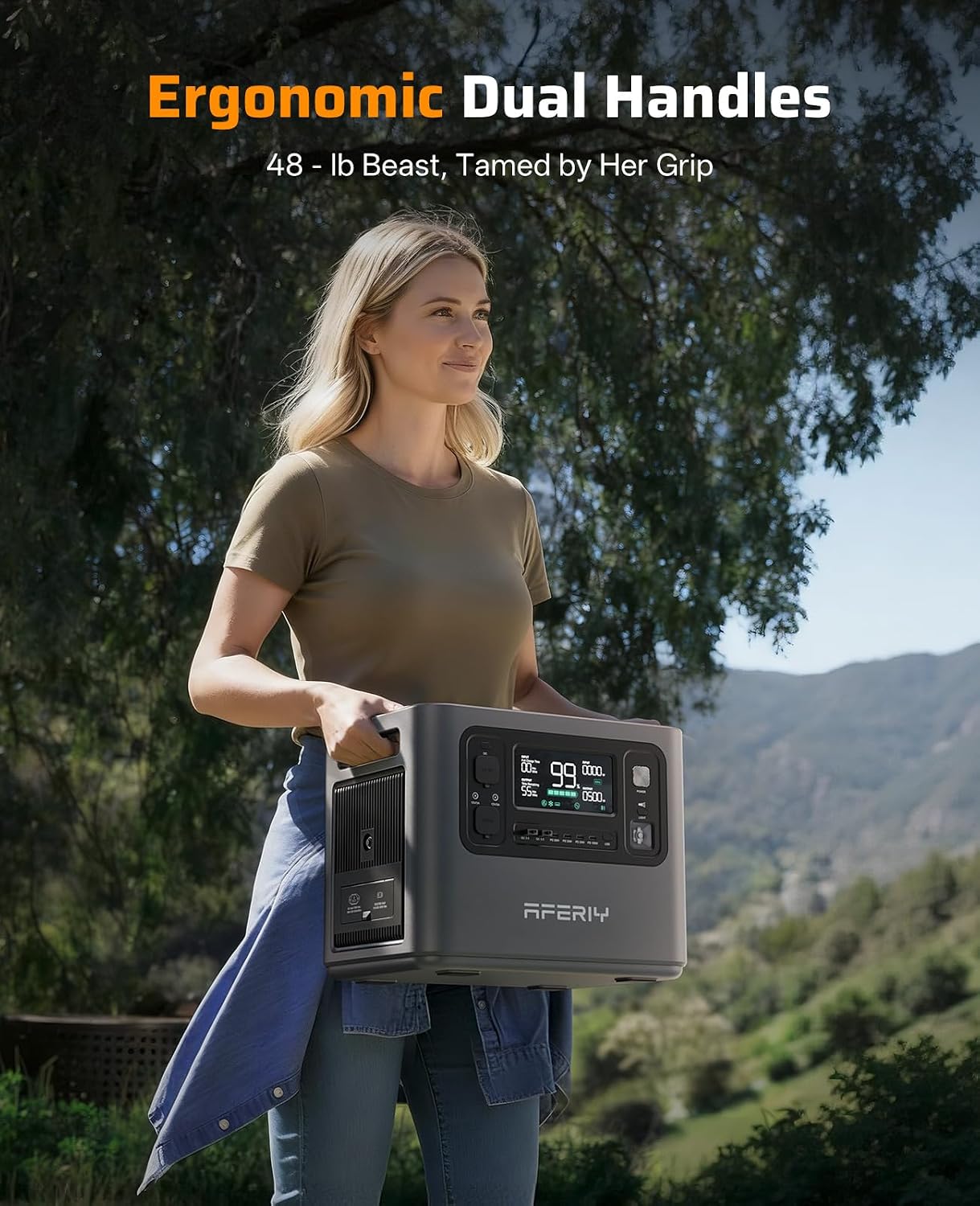 AFERIY 2048Wh Portable Power Station 2400W (Peak 4800W),P210 LiFePO4 Battery Generator,AC Fast Charging, 12V/25A XT60 DC output port,UPS Power Outages,Home Backup,Camping(Solar Panel Optional)