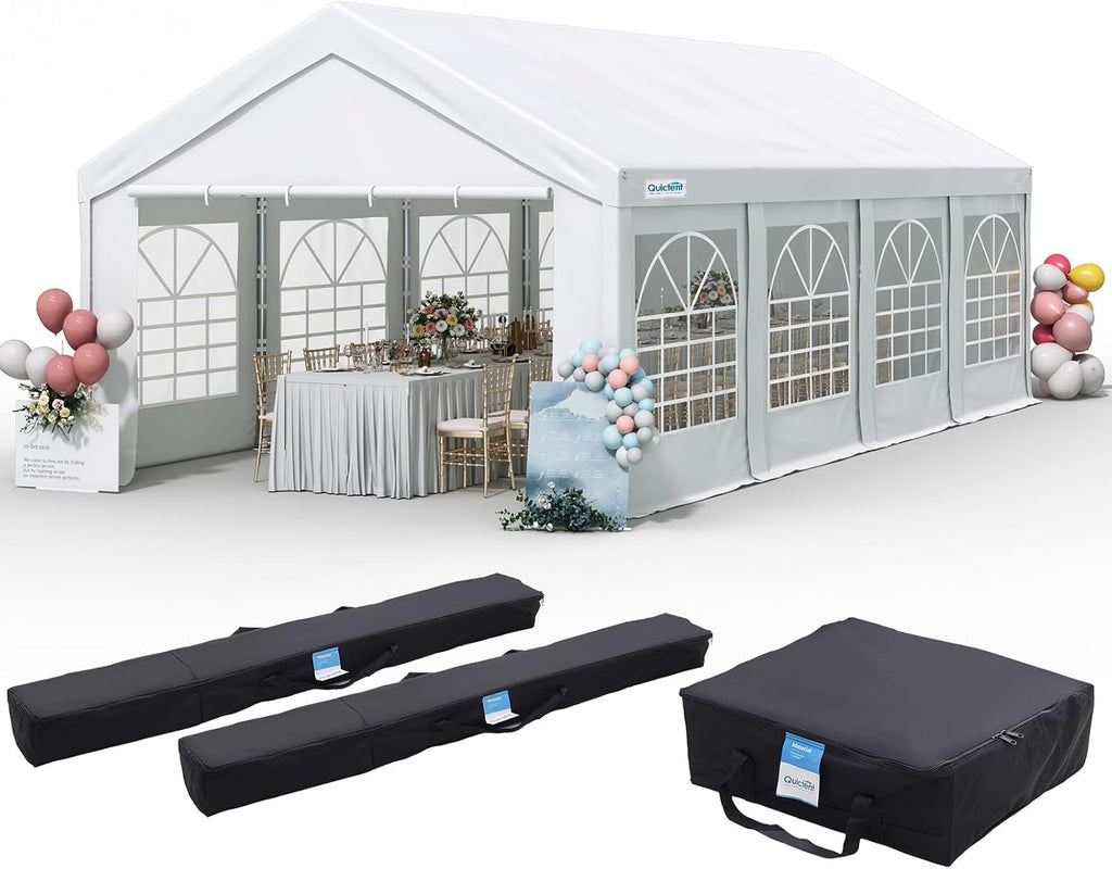 Quictent 13x26ft Party Tent Heavy Duty Outdoor Gazebo White Wedding Tent Canopy Event Shelter Carport with Removable Sidewalls& 4pcs Storage Bags
