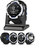 Garmin Instinct 3 Solar 50mm, Rugged Outdoor GPS Smartwatch, Built-in Flashlight, Health Tracking, Supernova Collection, Silicone Band | Black/Bolt Blue, Signature Series Mission-Ready Power Dock