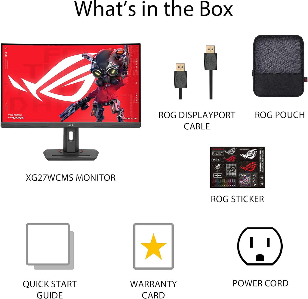 ASUS ROG Strix 27' 1440P USB-C Curved HDR Gaming Monitor (XG27WCMS) - QHD, 280Hz, 1ms, Fast VA, Extreme Low Motion Blur Sync, FreeSync Premium, DisplayWidget, Tripod Socket, AI Gaming, 3yr Warranty