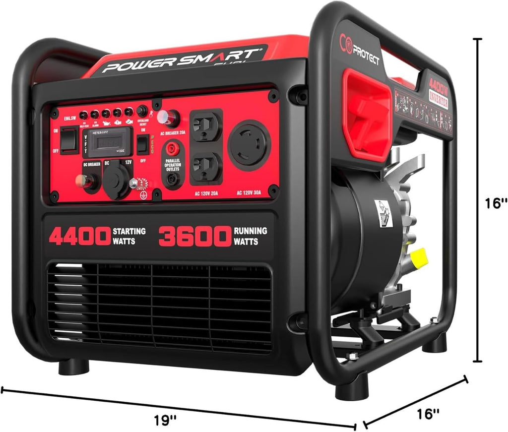 PowerSmart 4400-Watt Gas Powered Portable Inverter Generator, CO-Sensor, Lightweight for Home Use and Emergency Backup, Camping, EPA Compliant