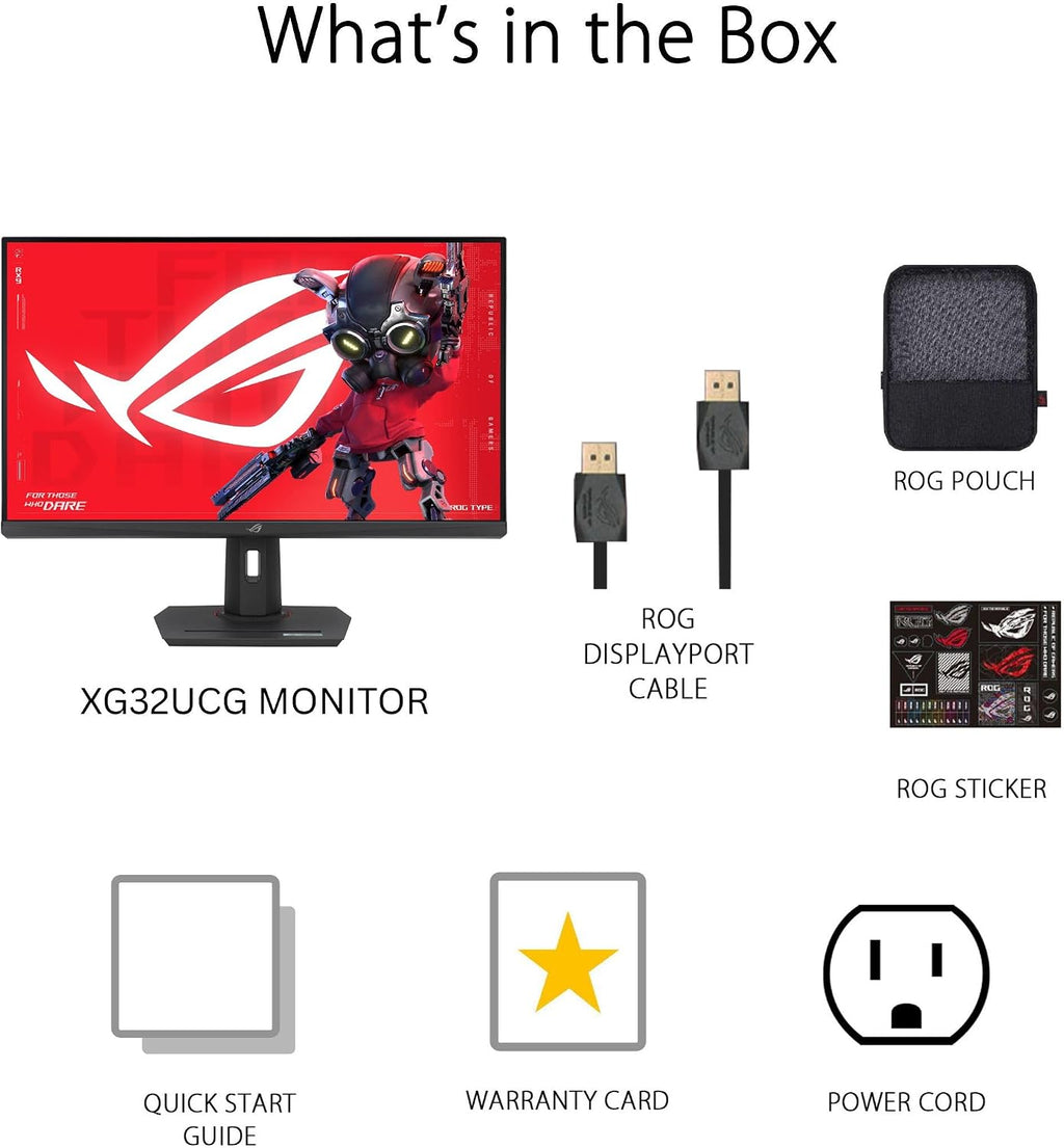 ASUS ROG Strix 32' 4K HDR Gaming Monitor (XG32UCG) – 3840x2160, Dual Mode (4K 160Hz/FHD 320Hz), 0.3ms, Fast IPS, Extreme Low Motion Blur Sync, USB-C, G-SYNC Compatible, Tripod Socket, 3 yr Warranty