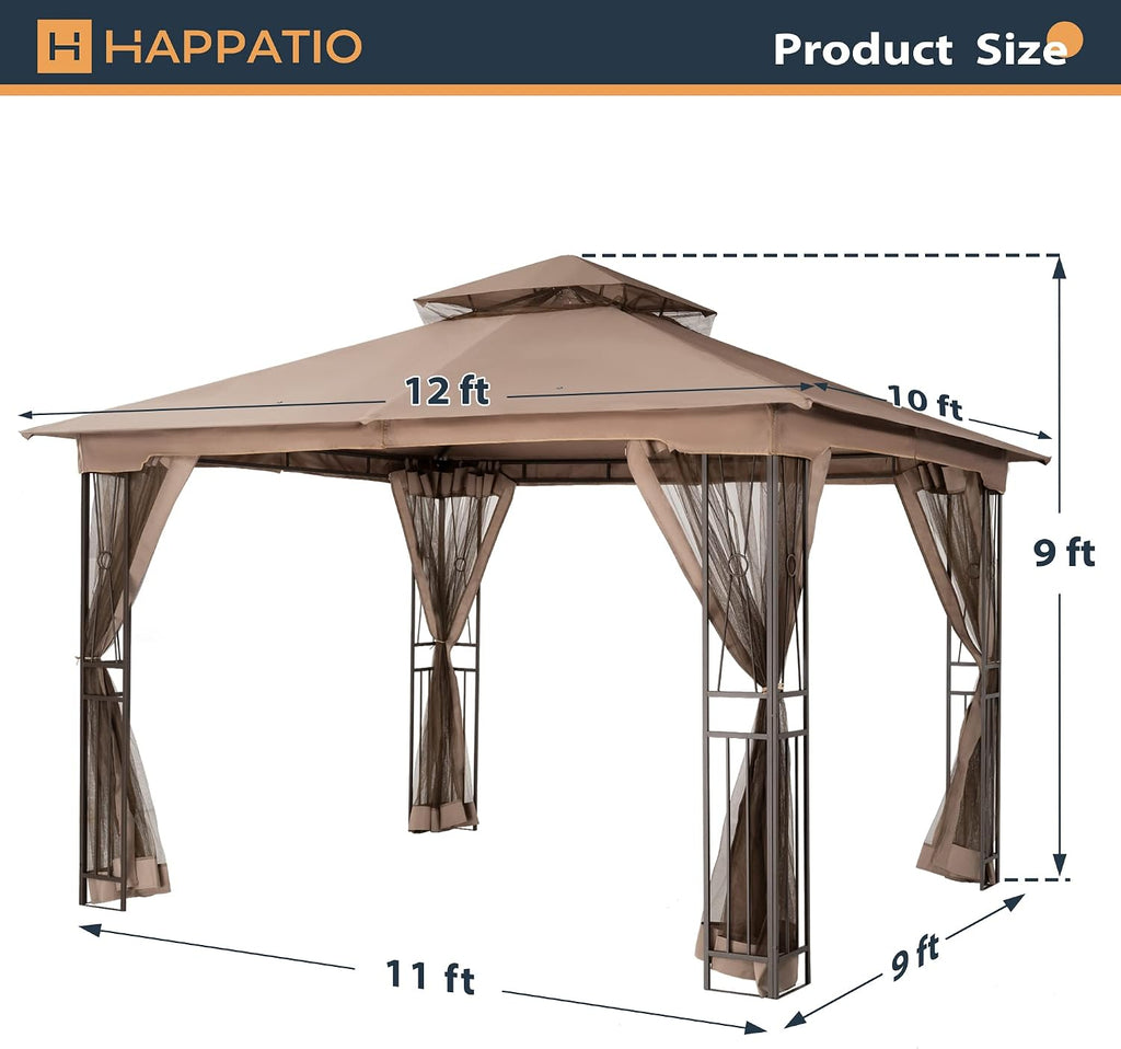 HAPPATIO 10' X 12' Outdoor Patio Gazebo, Outdoor Canopy Gazebo for Garden