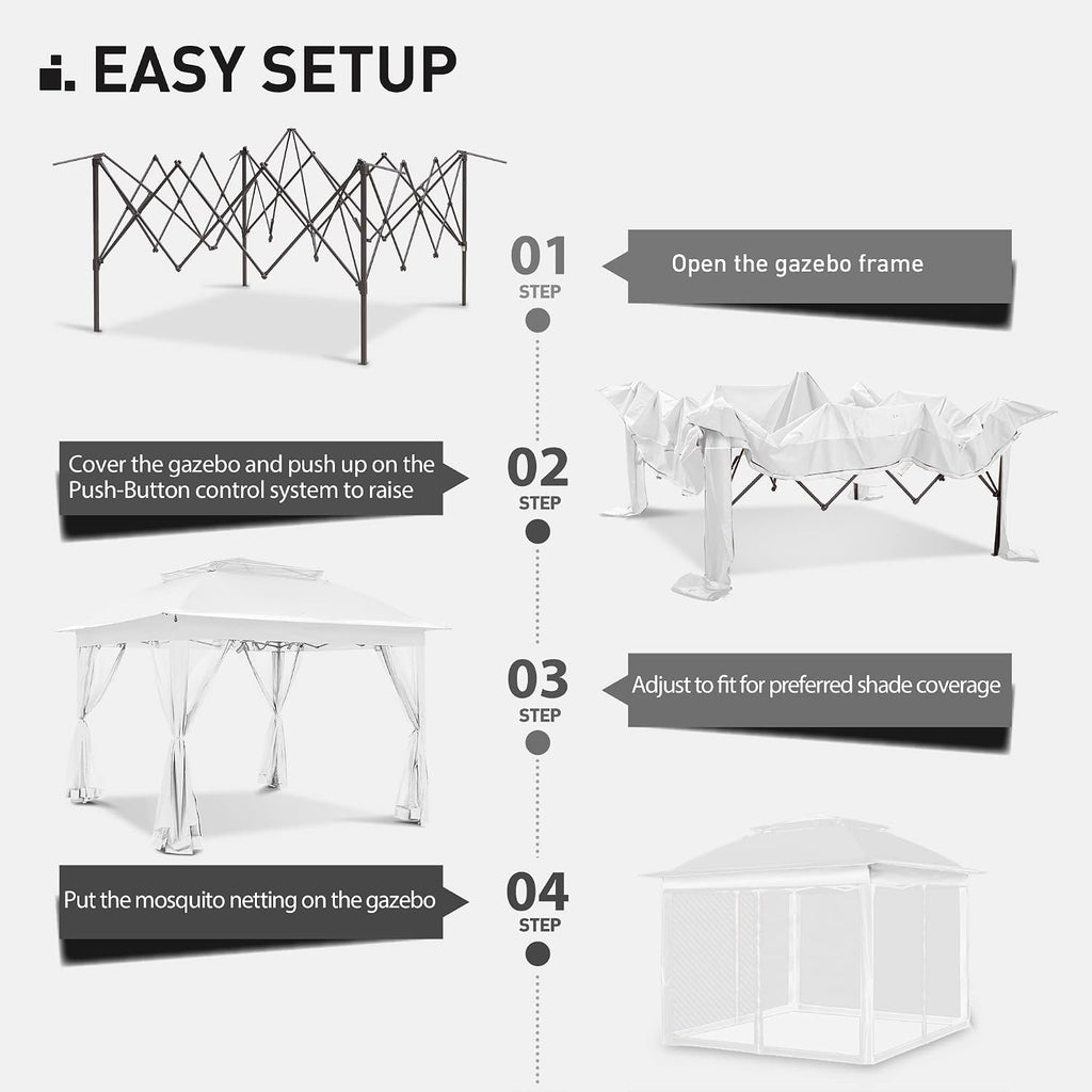 Joyside 11'x11' Pop Up Gazebo for Patios Gazebo Canopy Tent with Sidewalls Outdoor Gazebo with Mosquito Netting Pop Up Canopy Shelter Wedding Tent (White)