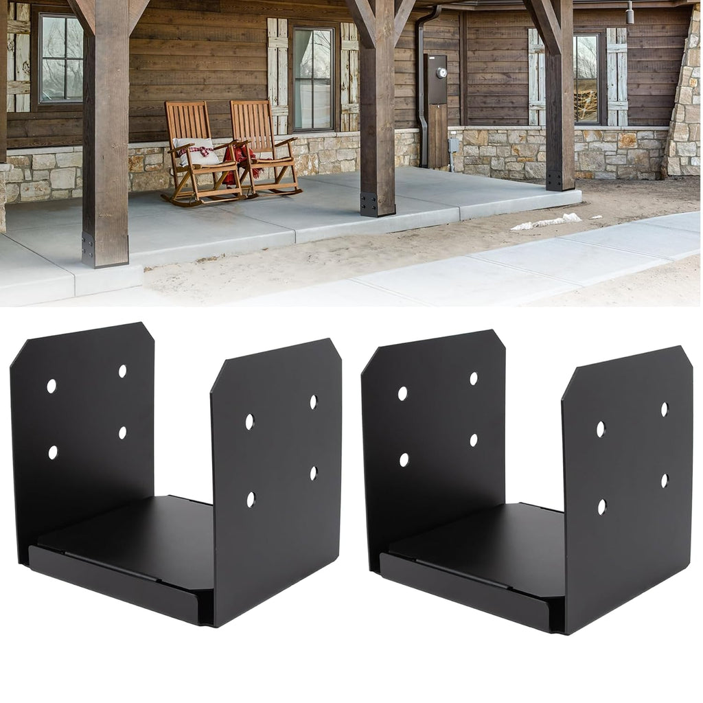 Post Base Anchor for 10x10 Wood - 2 Pack, 1-Inch Standoff, Black - Deck, Pergola, Patio Cover Brackets for Concrete Mounting