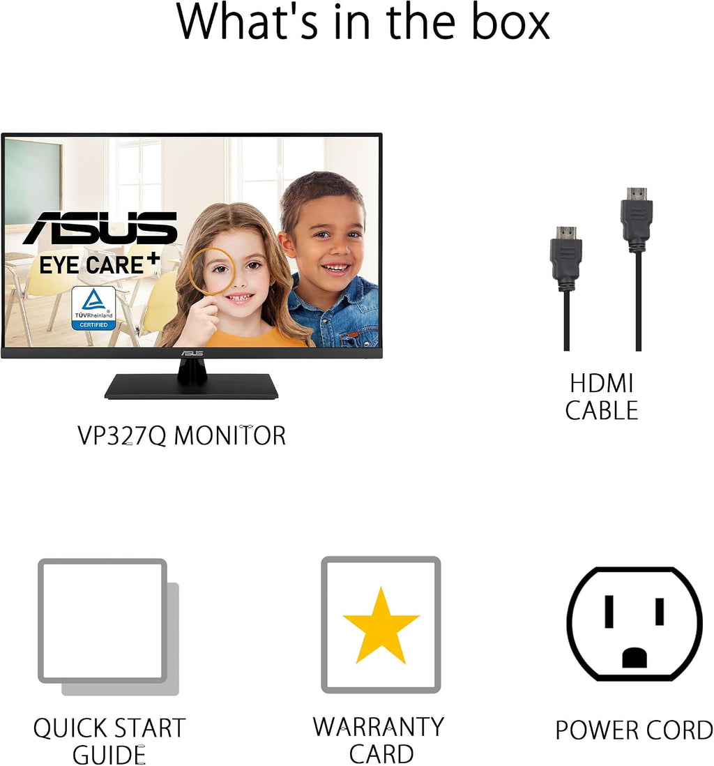ASUS 31.5' 4K HDR Eye Care Monitor (VP327Q) – UHD (3840 x 2160), 99% sRGB, HDR-10, Adaptive-Sync, Speakers, DisplayPort, HDMI, Flicker Free, Blue Light Filter, VESA Mountable,Black