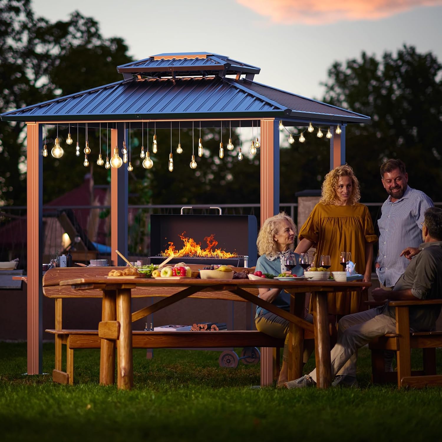 Hoteel 6x8FT Hardtop Grill Gazebo, Outdoor Patio Aluminum Frame Barbecue Gazebo with Galvanized Steel Double Roof and 2 Side Shelves for Deck Lawn Backyard Garden and Party, Black(2026 Version)