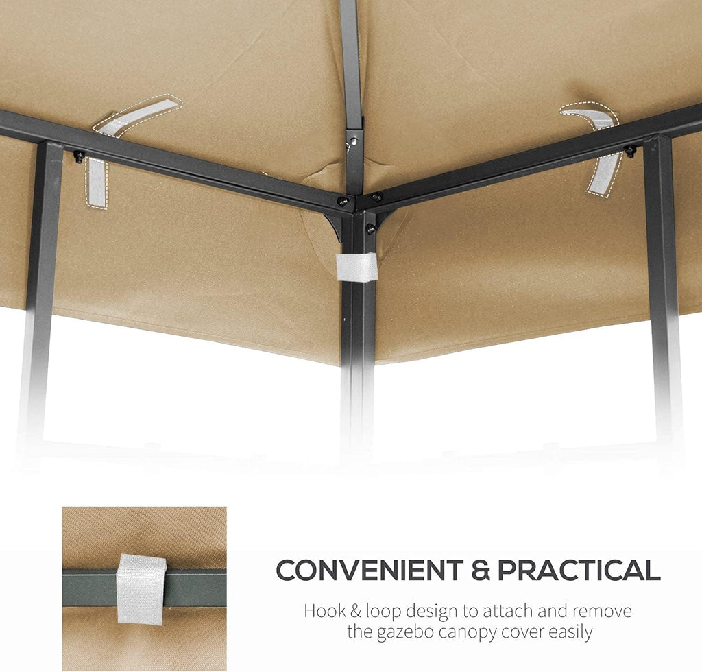 10x10 Ft Gazebo Canopy Replacement Cover, Double Tiered Gazebo Replacement Top (Khaki)
