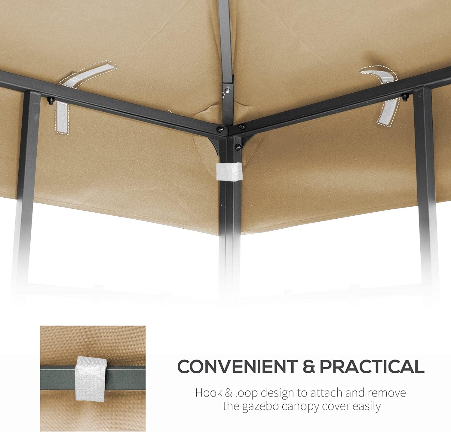 10x10 Ft Gazebo Canopy Replacement Cover, Double Tiered Gazebo Replacement Top (Khaki)