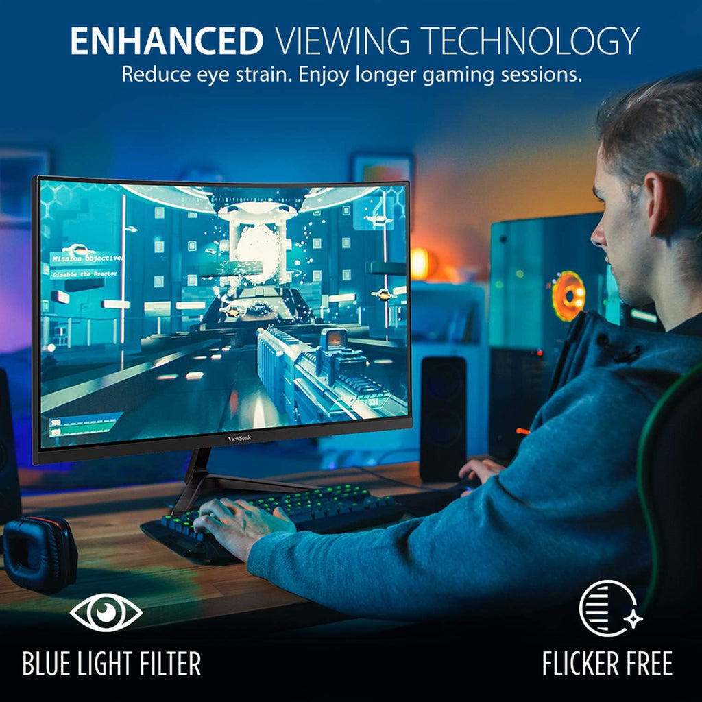 ViewSonic VX2718-2KPC-MHD 27 Inch 1440p Curved Gaming Monitor, 180Hz and 1ms for Smooth Gameplay, FreeSync Premium and Eye Care Technology for Comfortable Viewing, HDMI, and DisplayPort Inputs