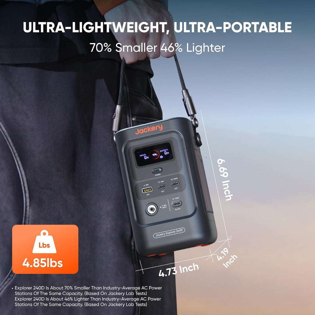 Jackery Explorer 240D Power Bank and 40W Solar Panel (80,000mAh), LiFePO4 Battery Portable Power Station, USB-C Cable Included,200W DC Output,1-Hour Fast Charging, Compact for Outdoor, Camping, Travel