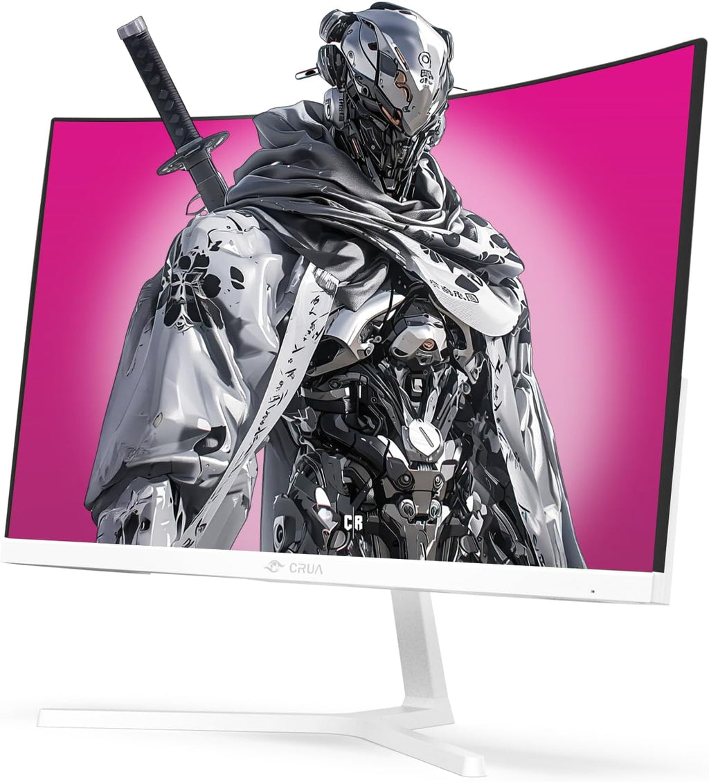 CRUA 24' Curved Gaming Monitor, 165Hz/200Hz Computer Monitor, FHD 1920x1080, 120% sRGB, AMD FreeSync, Blue Light Filter, for Gaming & Office, Wall Mountable- White