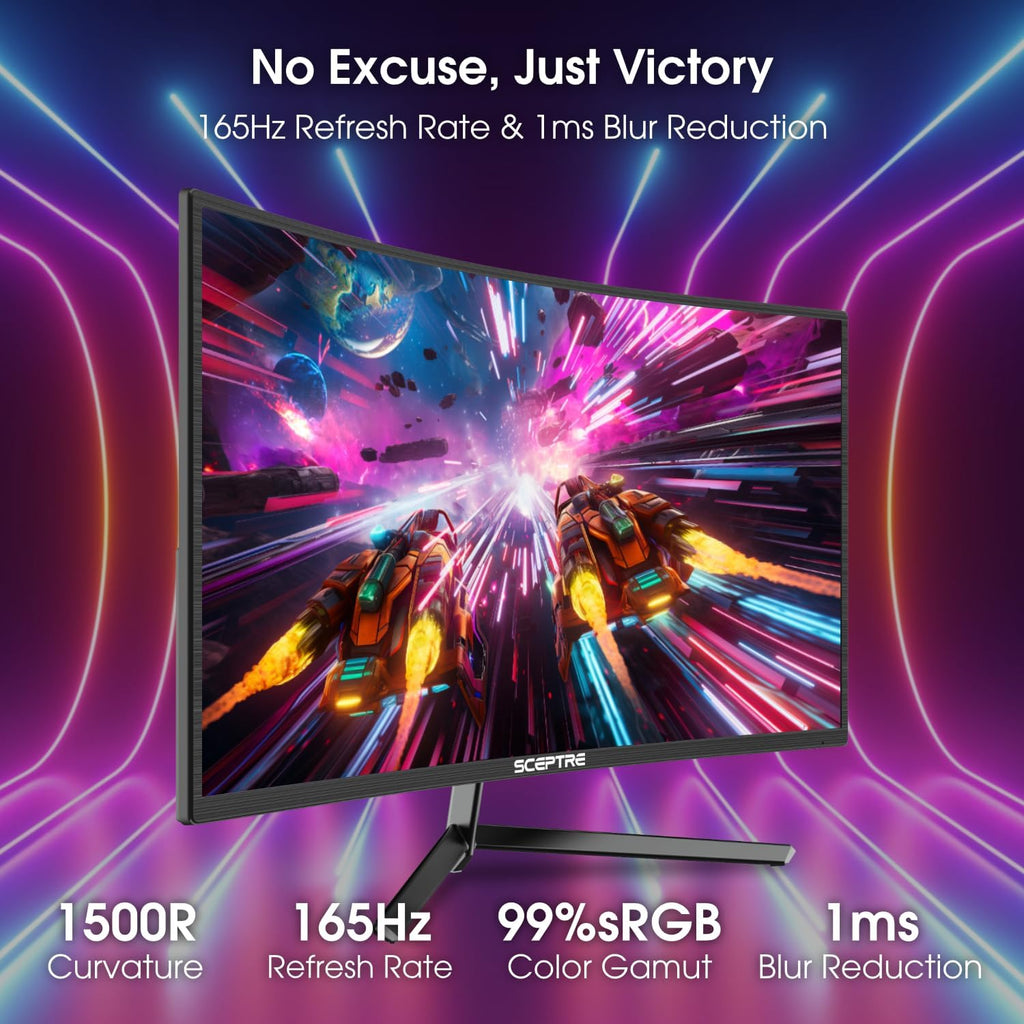 Sceptre 24-inch Curved Gaming Monitor 1080p up to 180Hz DisplayPort HDMI 99% sRGB, AMD FreeSync Build-in Speakers Machine Black (C248B-FWT168)