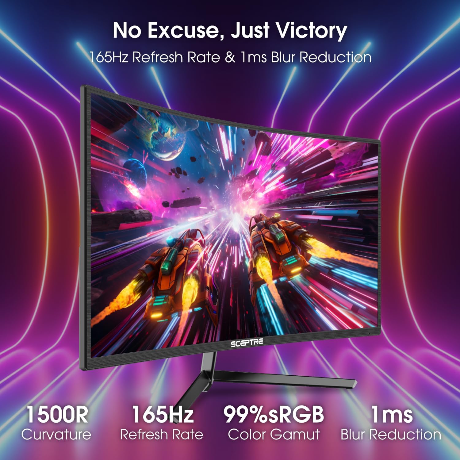 Sceptre 24-inch Curved Gaming Monitor 1080p up to 180Hz DisplayPort HDMI 99% sRGB, AMD FreeSync Build-in Speakers Machine Black (C248B-FWT168)
