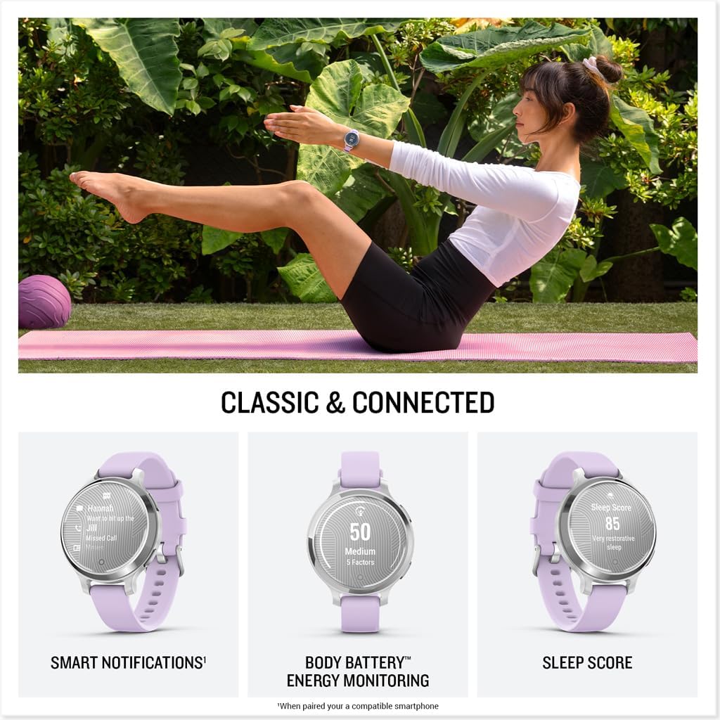 Garmin Lily 2 Small and Stylish Smartwatch Up to 5 Days Battery Life Hidden Display Patterned Lens Cream Gold with Coconut (010-02839-00) Fitness Smart Watch Bundle for Women