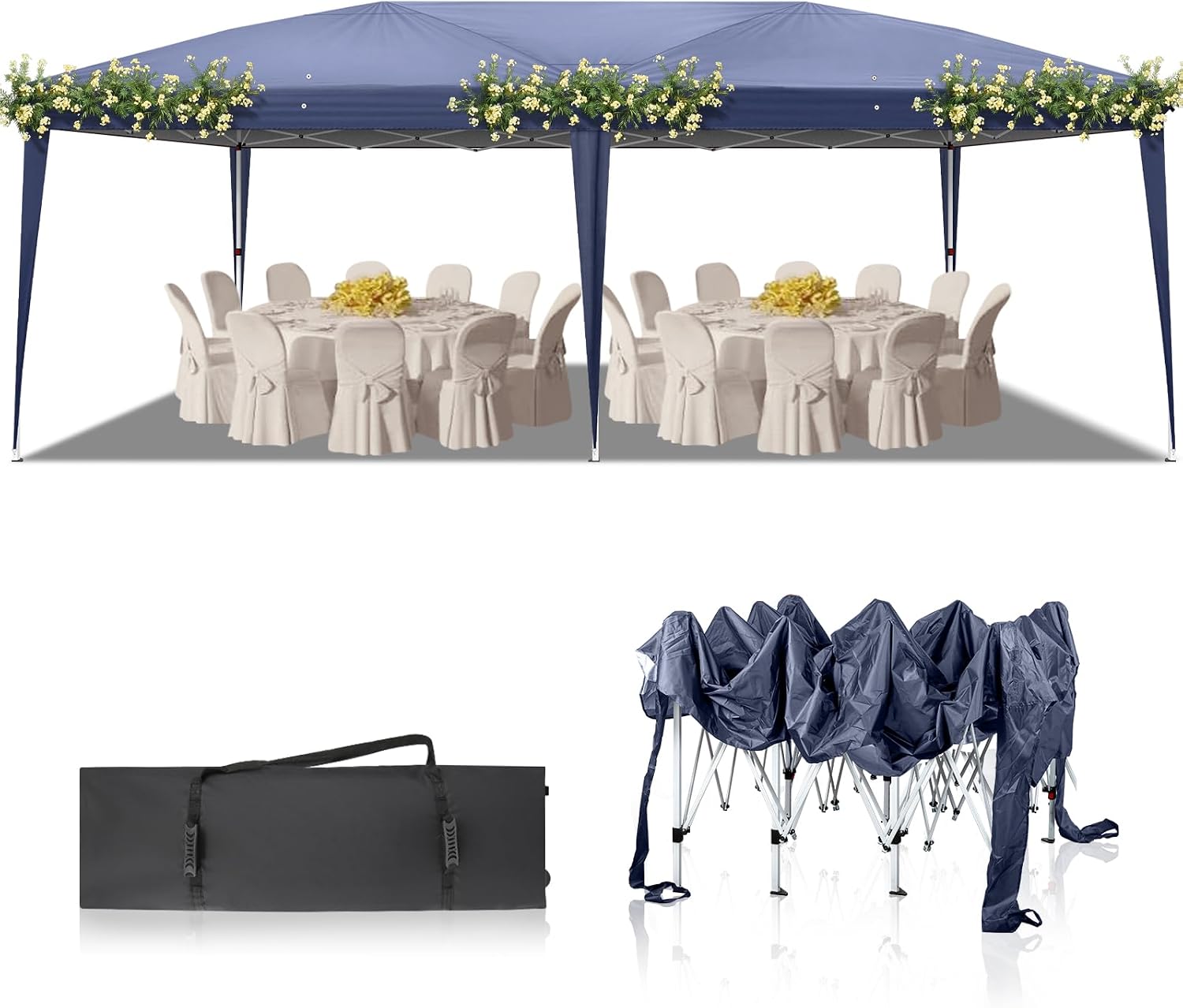 VINGLI 10x20 Pop Up Canopy Tent, Outdoor Foldable Portable Canopy for Camping, Patio, Parties, EZ Up Gazebo With Carry Bag (Blue)