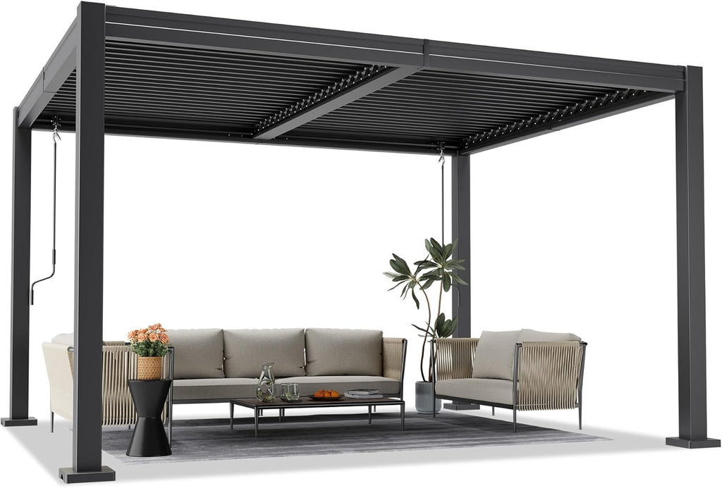 AirWire 10x12 FT Louvered Pergola, Outdoor Pergola with 2 Independent Adjustable Roof and Drainage System, Metal Patio Pavilion, Hardtop Gazebo for Patio, Deck, Garden, Dark Gray