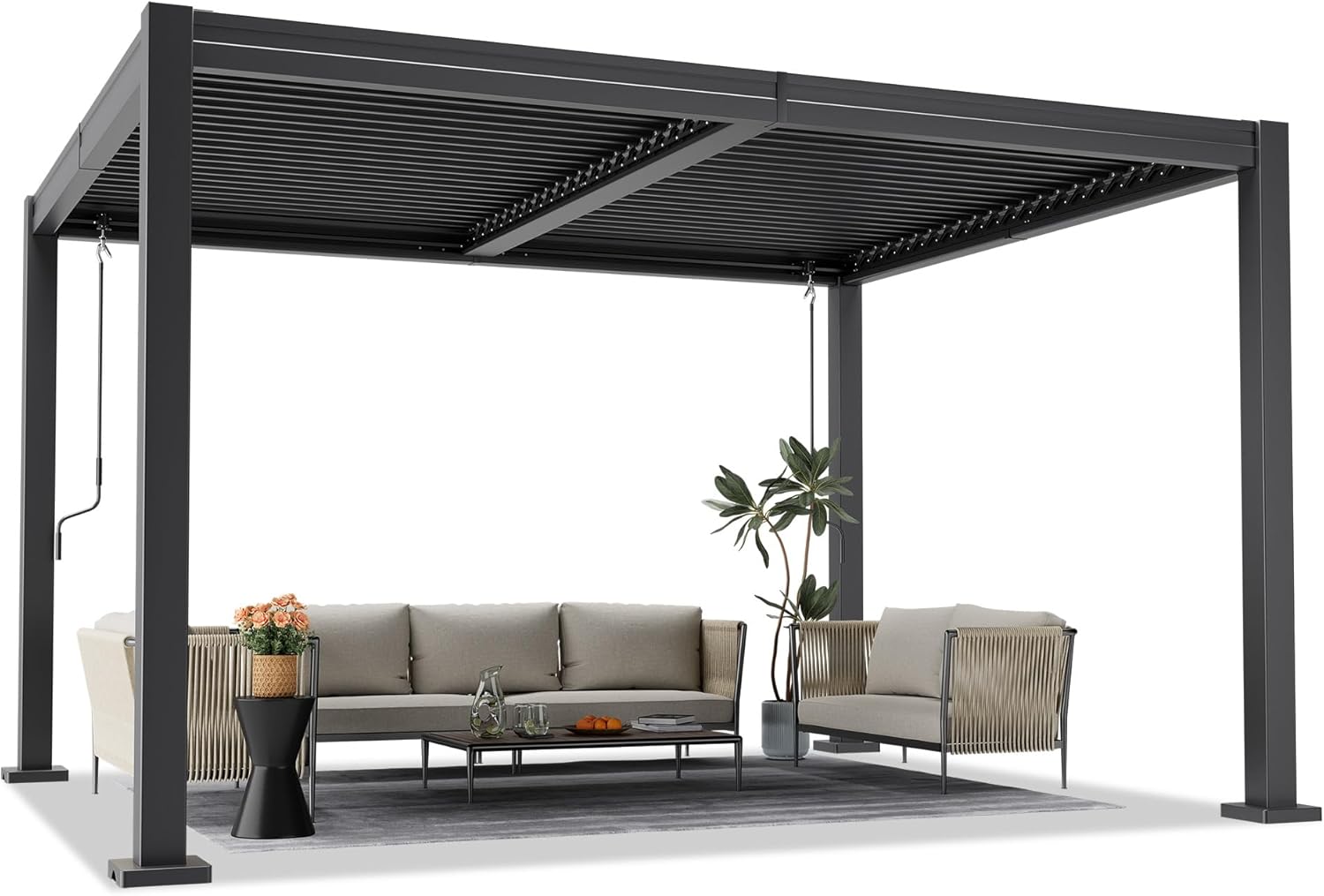 AirWire 10x12 FT Louvered Pergola, Outdoor Pergola with 2 Independent Adjustable Roof and Drainage System, Metal Patio Pavilion, Hardtop Gazebo for Patio, Deck, Garden, Dark Gray