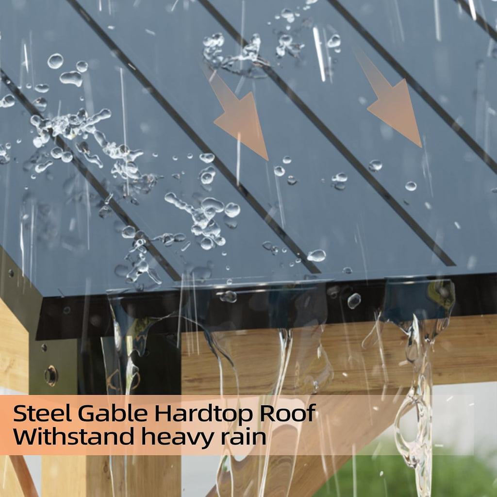 10x12 ft Cedar Wood Gazebo, Hardtop Gazebo with Galvanized Steel Peak Roof, Outdoor Pavilion for Snow Support, Wind Resistance, UV Protection, Shade for Garden, Patio, Deck