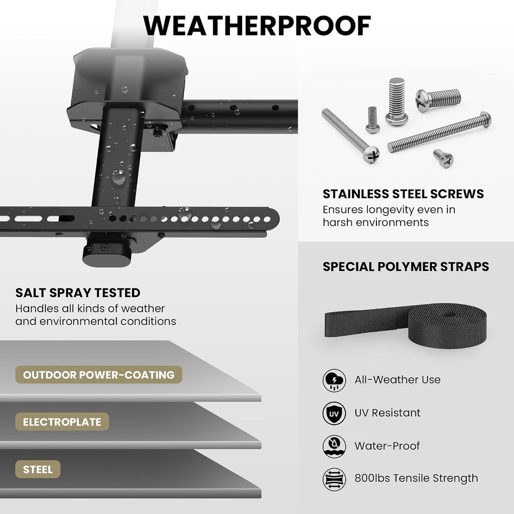 ZeboZap ZZTVC2144 Full Motion Outdoor Ceiling TV Mount Height Adjustable Hanging Mount for Patio Gazebo or Pergola Fits 32 to 55 Inch TVs with Tilt Swivel Flip Down Holds Up to 110 Pounds