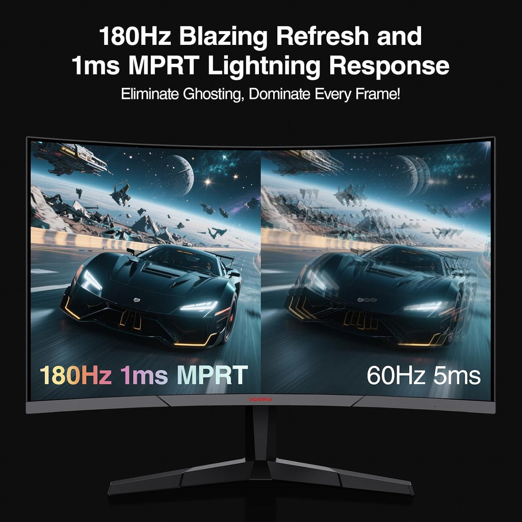 KOORUI 24 Inch Curved Gaming Monitor 180Hz 1ms,FHD 1080p 1500R Curved Display with Adaptive Sync,99% sRGB,HDR10,Eye Care,VESA Compatible,HDMI2.0X2 &DP1.2,Tilt Adjustable,Black