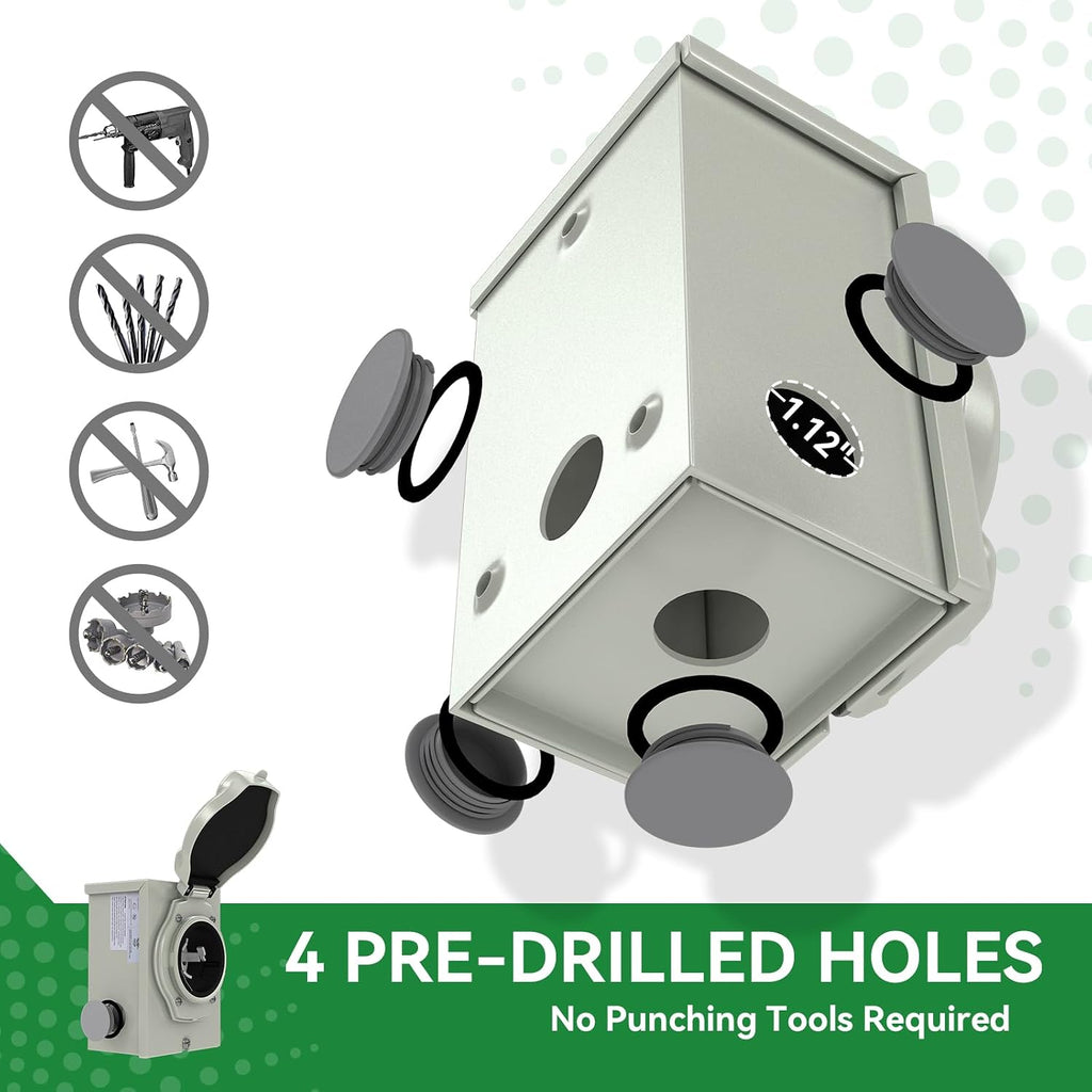 50 Amp Generator Cord 40FT and Power Inlet Box Combo Kit - Pre-Drilled, NEMA 14-50P to SS2-50R, Waterproof, ETL Listed