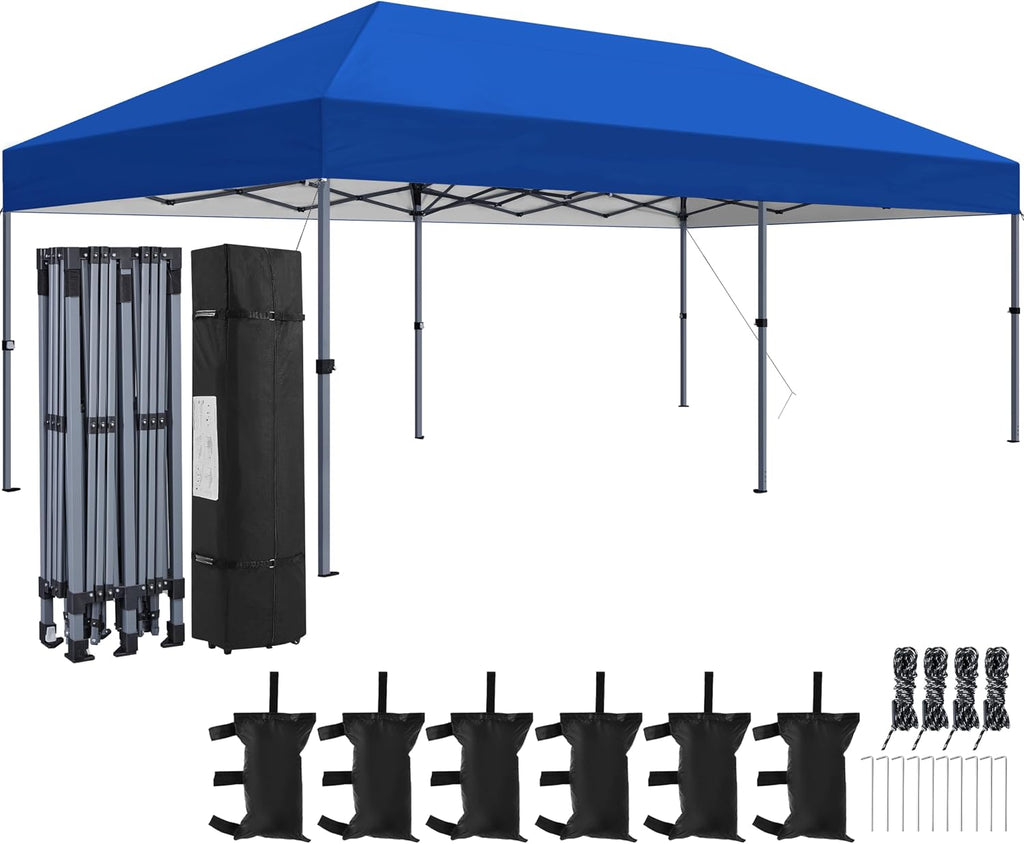 Yaheetech 10×20 Pop Up Canopy Easy Set-up Tent, Portable Outdoor Canopy Instant Tent, Commercial Gazebo with Wheeled Carry Bag & 6 Sandbags for Home, Party & Outdoor Activities, Blue