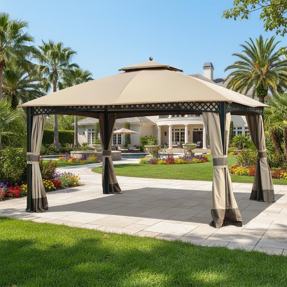 Garden Winds Durable 350 Replacement Canopy Top Compatible with Windsor Dome 10' x 12' Gazebo Models L-GZ717PST-C, A111001701 - Beige