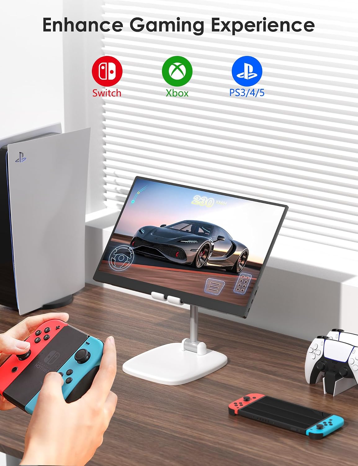 Anyuse 17.3' Portable Monitor, 1080P FHD, 144Hz, IPS HDR Screen, Travel Monitor for PC Mac Phone Xbox PS5 Switch Laptop, Smart Cover & Speakers