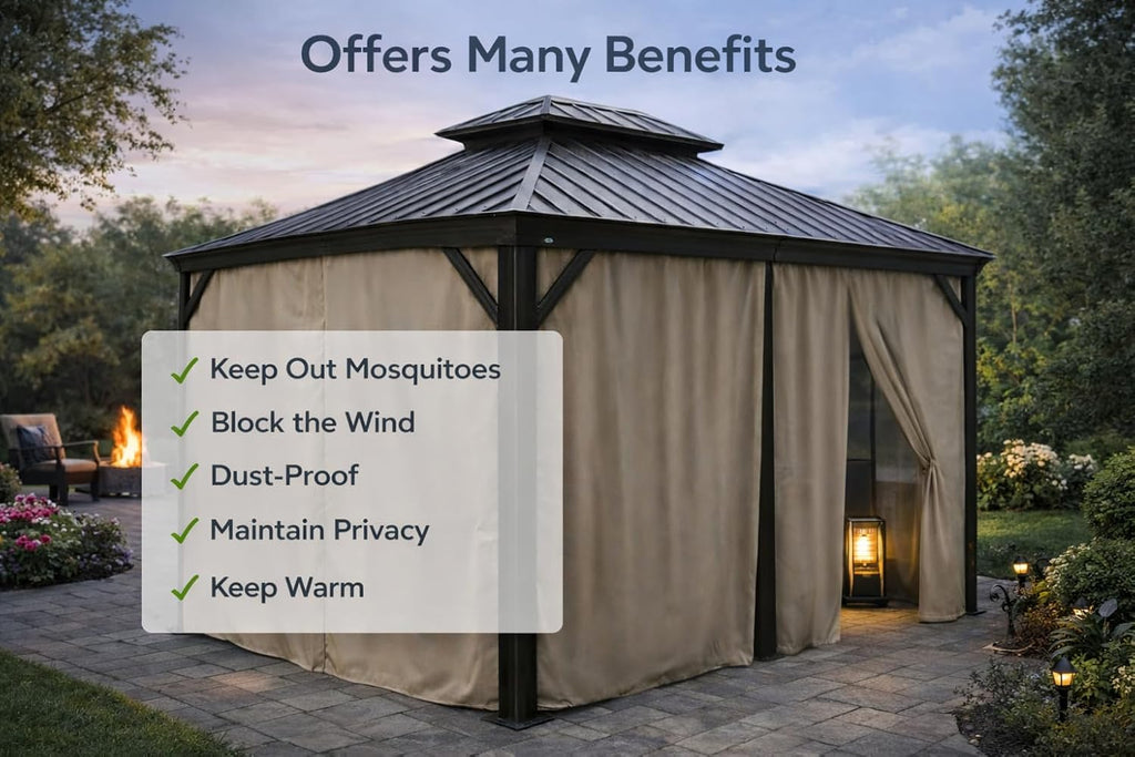Kozyard 12' x 18'Outdoor Gazebo Privacy Curtain Sidewall, Waterproof Patio Privacy Curtain with Center-Zip Design, Replacement for Hardtop Gazebo Brown