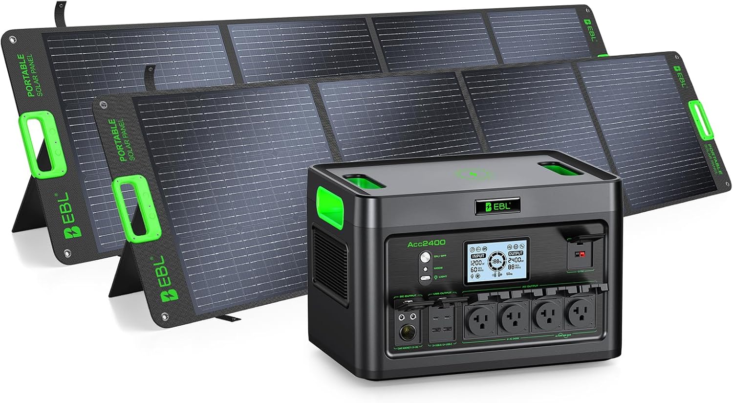 EBL 2400W Portable Power Station with 2x200W Solar Panel (Ship Separately), 1843.2Wh Solar Generator, LiFePO4 Battery Backup,for RV Trip,Camping,Home Emergency