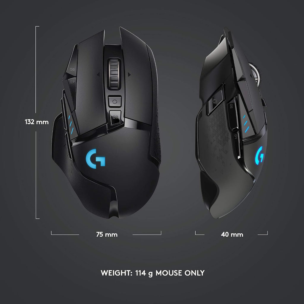 Logitech G502 Lightspeed Wireless Gaming Mouse, 25K Hero Gaming Sensor, 25600 DPI, RGB, Ultra-Light, 11 Programmable Buttons, Long Life Battery, PowerPlay-Compatible, PC - Black