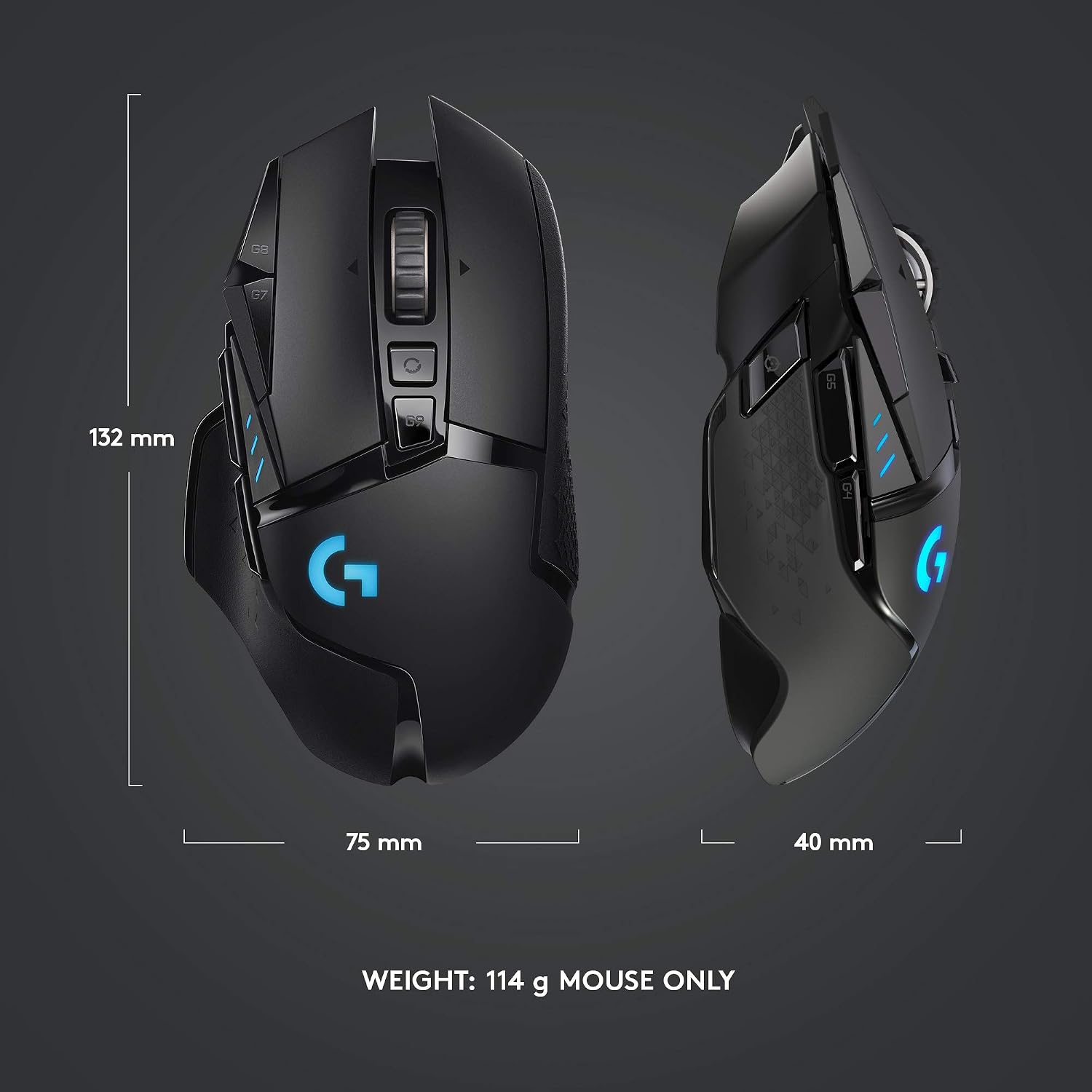 Logitech G502 Lightspeed Wireless Gaming Mouse, 25K Hero Gaming Sensor, 25600 DPI, RGB, Ultra-Light, 11 Programmable Buttons, Long Life Battery, PowerPlay-Compatible, PC - Black