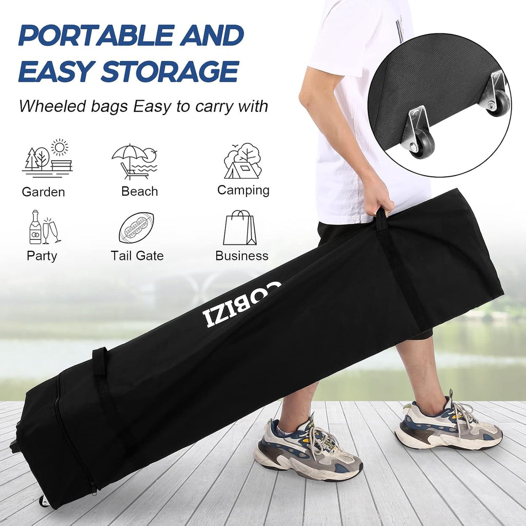 10x10ft Pop Up Canopy Tent, Commercial Grade Instant Shelter, Garden Tent Waterproof, Height Adjustable, Carrying Bag with Wheels for Camping, Parties, Celebrations