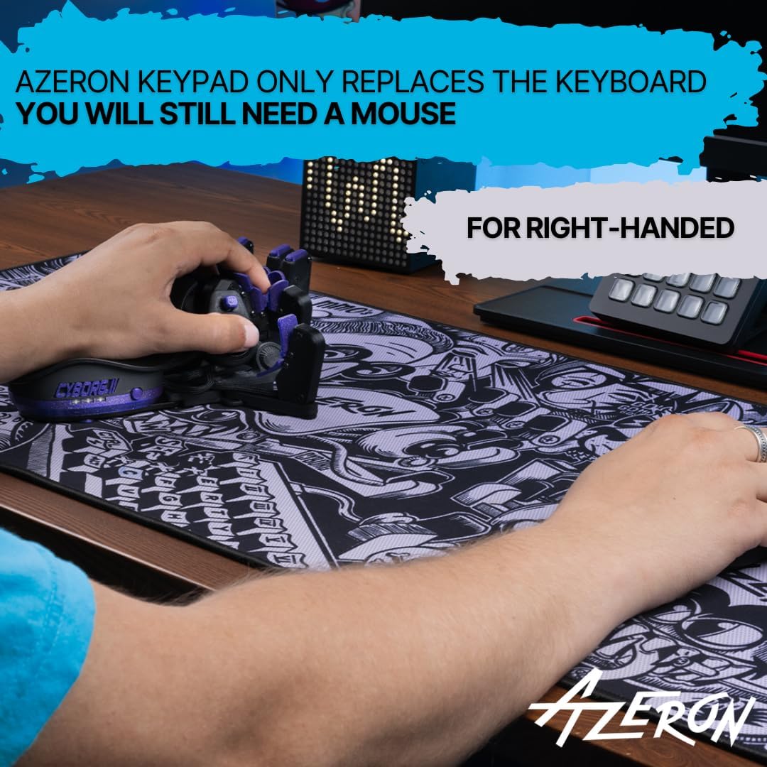 AZERON Gaming Keypad, Programmable One Handed Gaming Keyboard, with Hall Effect Analog and 30 Programmable Keys, 3D Printed Customized Keypad, for Righties (Galaxy Purple, Cyborg ll Compact)