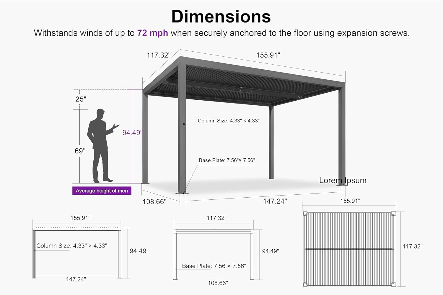 PURPLE LEAF Louvered Pergola 10' x 13' Outdoor Retractable Modern Hardtop Full Aluminum Pergola with Adjustable Rainproof Roof and 24 Clear LED Lights for Patio Deck Backyard Slate Grey