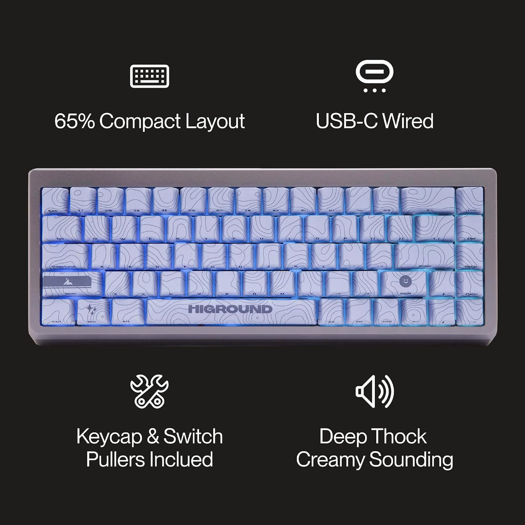 Higround Summit 2.0 Slate 65% Mechanical USB Wired Gaming Keyboard, Dreamland Linear Switches, Programable RGB, Hot-Swappable, Deep Thock Creamy Sounding PC Keyboard