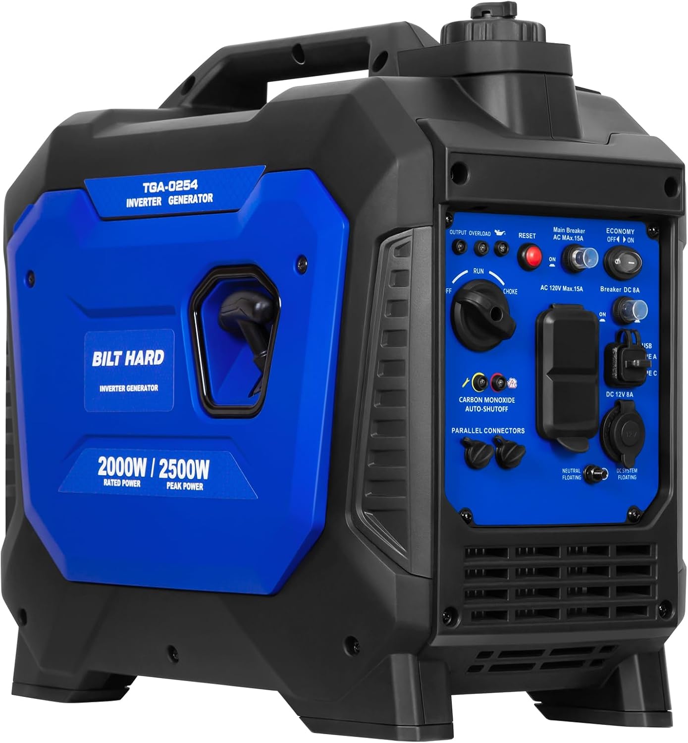 BILT HARD Gas Generator 2500W, 80cc 4 Stroke Quiet Inverter Generator with CO Sensor, Parallel Ready,120V AC Duplex Receptacle and 12V DC Output, Outdoor Generators for Camping, Home Use, 49-State