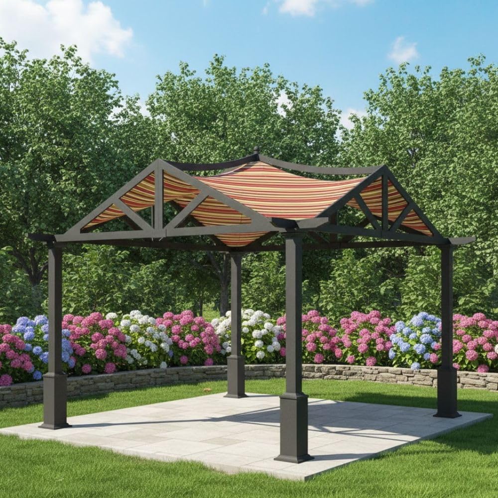 Garden Winds Durable 350 Replacement Canopy Top Compatible with Garden Treasures 10' x 10' Pergola Models GF-9A037X, GF-12S039B - Stripe Canyon