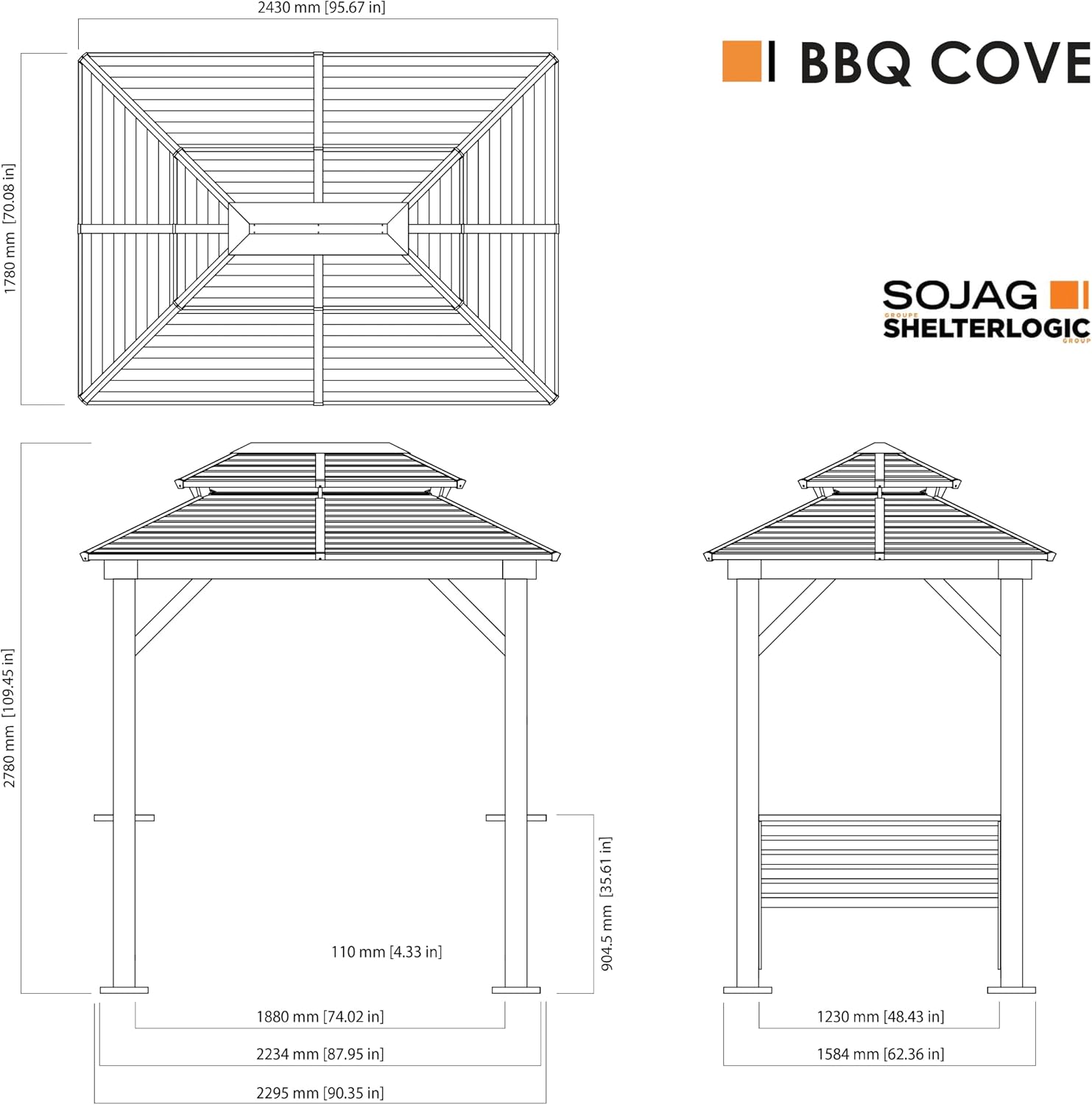 Tommy Bahama Edition Cove 6' x 8' Outdoor Hardtop Grill Gazebo for Backyard or Patio, Heavy-Duty Galvanized Steel Double Roof Gazebo, Wood Grain Finish