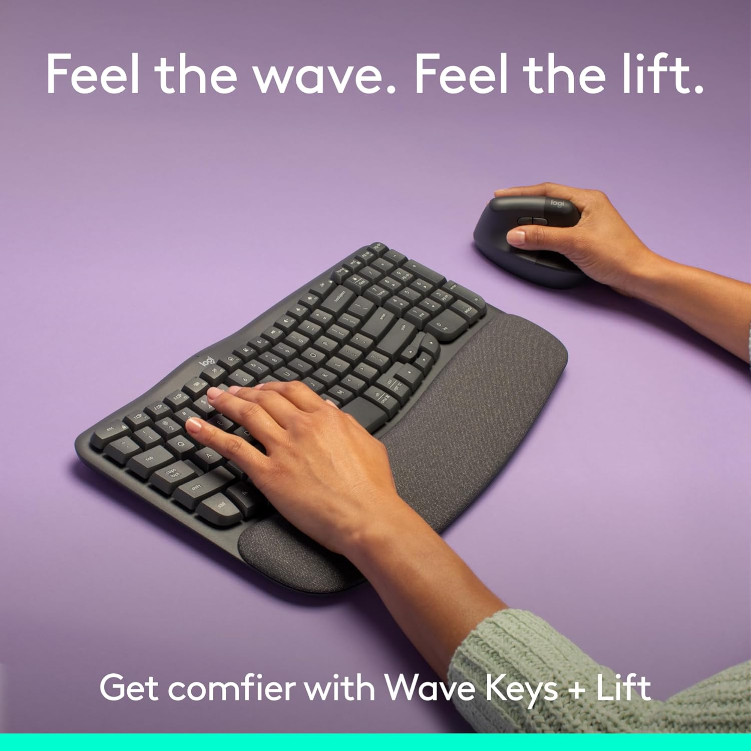 Logitech Wave Keys & Lift Vertical Mouse - Ergonomic Wireless Keyboard and Mouse Combo - with Cushioned Palm Rest, Easy-Switch, Bluetooth, for Multi-OS, Windows/Mac - Graphite