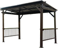 【LuckyNote】 6.5x12FT Hardtop Grill Gazebo, Outdoor BBQ Gazebo with 2 Side Shelves and Sloping Galvanized Steel Roof, Metal Permanent Grill Canopy with Ceiling Hooks for Patio, Lawn, 3 parcels (Brown)