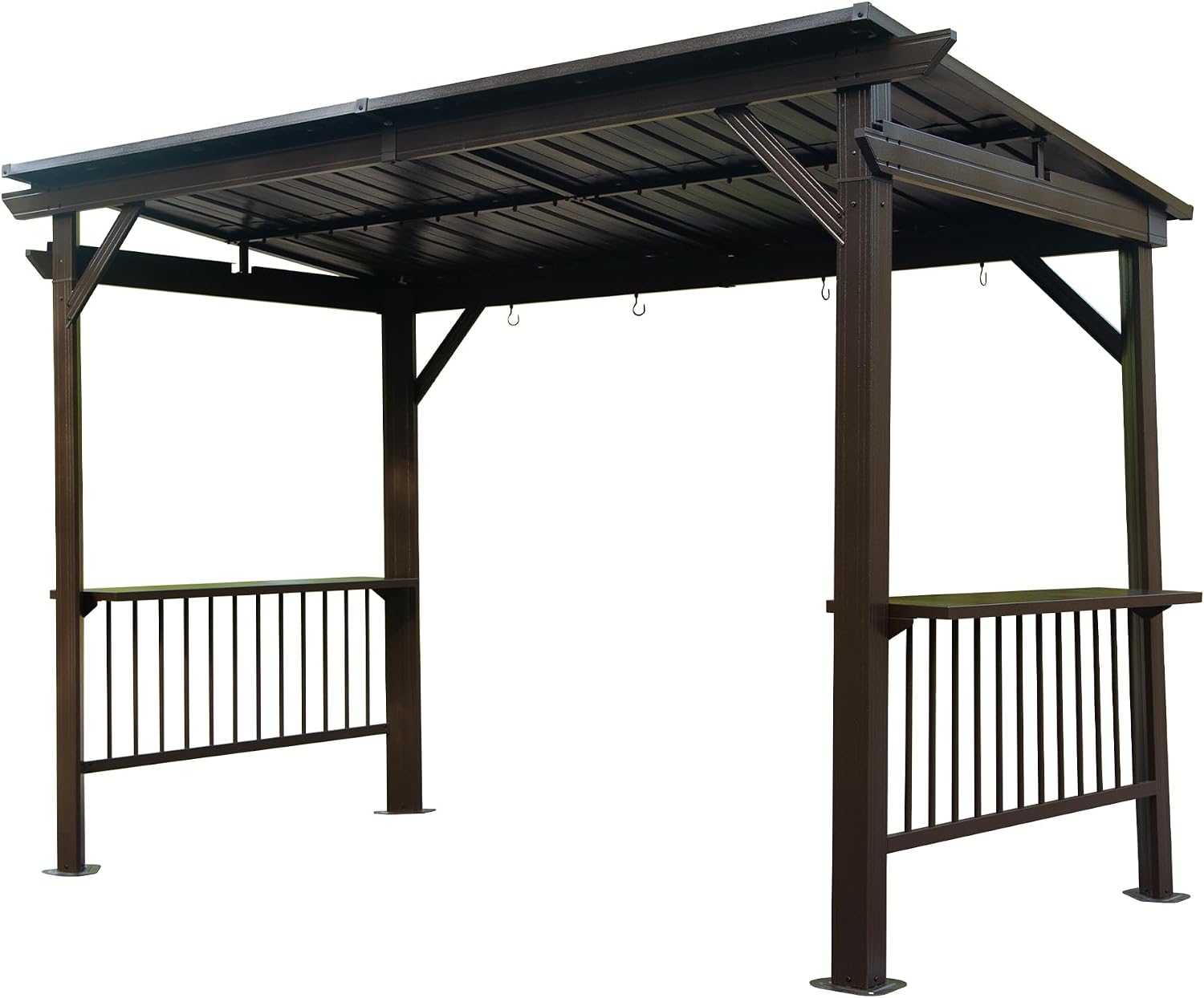 【LuckyNote】 6.5x12FT Hardtop Grill Gazebo, Outdoor BBQ Gazebo with 2 Side Shelves and Sloping Galvanized Steel Roof, Metal Permanent Grill Canopy with Ceiling Hooks for Patio, Lawn, 3 parcels (Brown)