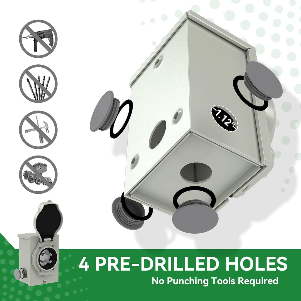 30 Amp Generator Cord 50FT and Power Inlet Box, Pre-Drilled 30 Amp Generator Inlet Box with Cord, NEMA L14-30P to L14-30R Generator Cord Waterproof Combo Kit, ETL Listed