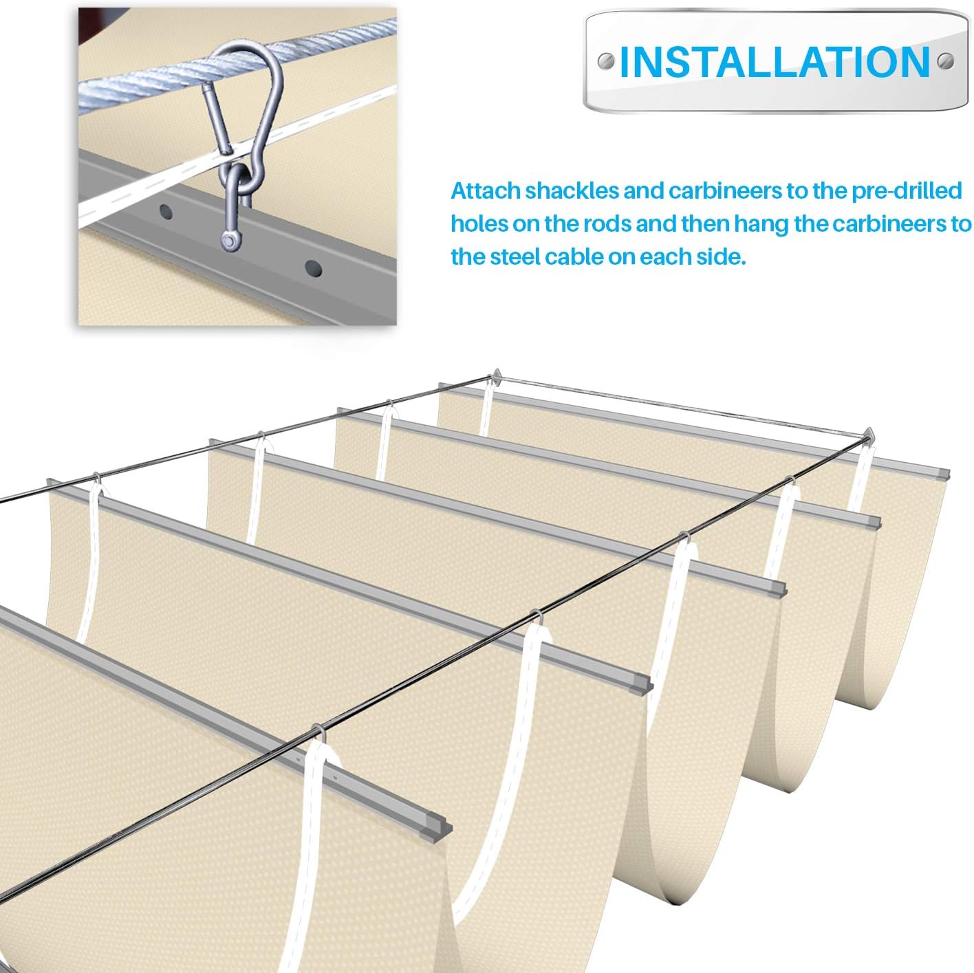 Patio 4'W x 16'L Waterproof Pergola Shade Cover Retractable Canopy Replacement, Outdoor Pergolas Fabric Covers for Patio, Sun Shades Cloth with Slide-On Wire Cable for Deck Gazebo Backyard, Beige