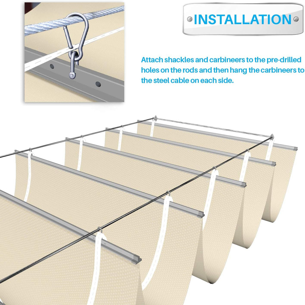Patio 4'W x 16'L Waterproof Pergola Shade Cover Retractable Canopy Replacement, Outdoor Pergolas Fabric Covers for Patio, Sun Shades Cloth with Slide-On Wire Cable for Deck Gazebo Backyard, Beige