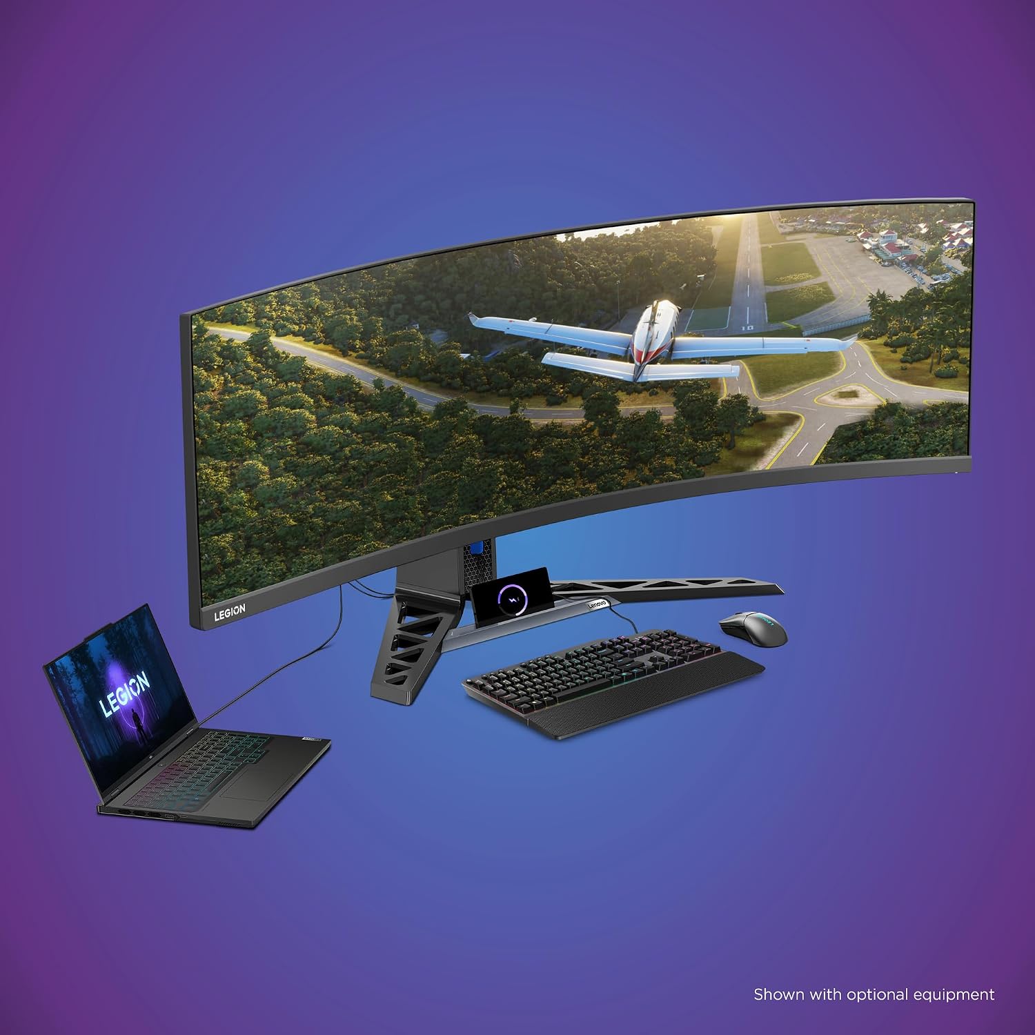 Lenovo Legion R45w-30 Gaming Monitor, 44.5' 32:9 Curved, DualQHD Resolution, 170Hz Refresh, 1ms MPRT, AMD FreeSync Premium Pro, HDR400, KVM, USB-C, RJ45, Lift/Tilt/Swivel Stand, 450 nits, Black