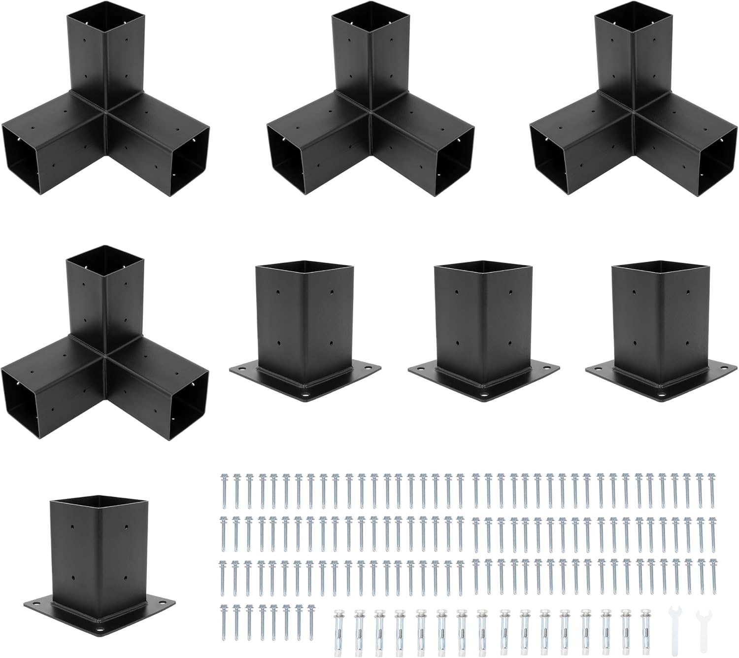 Pergola Brackets Kit (Actual 3.9''x3.9'') 4x4 Woodworks Pergola Kit with 3-Way Right Angle Corner Bracket and Base Bracket DIY Elevated Wood Stand Kit for Outdoor